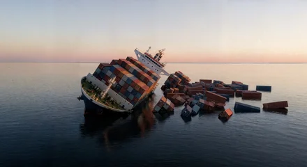 Keuken achterwand Schipbreuk Cargo ship sinking, containers fallen off in ocean  © Александр Марченко