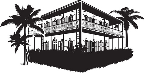 Ernest hemingway home Hand drawn vector illustration. Black and white graphics on a white background