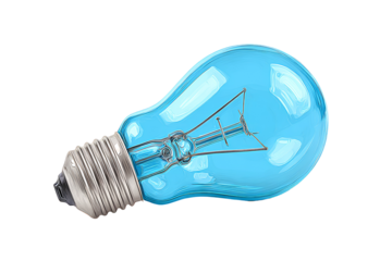 Illuminated Blue Light Bulb Illustration: Clear Glass with Visible Filament, Artistic Energy Concept