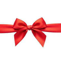 Fototapeta premium Elegant red satin ribbon bow close-up for gift wrapping and celebrations isolated on transparent background