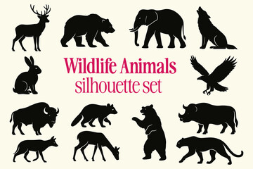 Naklejka premium Wildlife Animals Silhouette Set | Forest Animal Vector Illustrations Collection