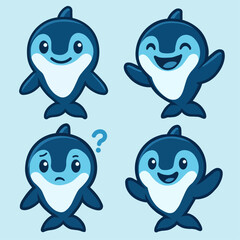Cute Dolphin Mascot Characters Set – Adorable Cartoon Sea Animal Expressions