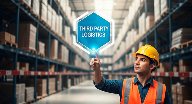 A warehouse worker pointing to third party logistics for the concept of supply chain.