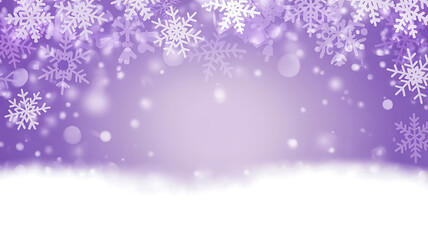 Purple snowflake background with glowing bokeh lights and winter festive design
