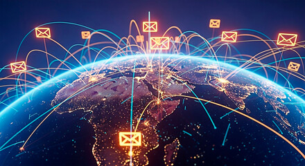 Digital communication via email concept with glowing light.