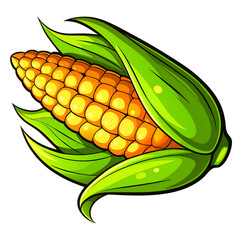 Fresh corn with vibrant green leaves, perfect for summer harvest and farm designs