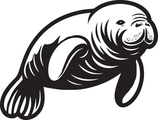 Manatee Hand drawn vector illustration. Black and white graphics on a white background