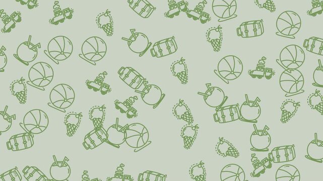 Playful Green Doodle Animation of Summer Treats and Toys.