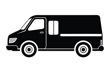 Simple black van vehicle shows clean white rims and door frames in minimalist style