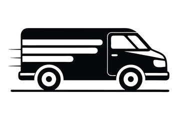 Isolated black van is moving fast showing speed lines on its side