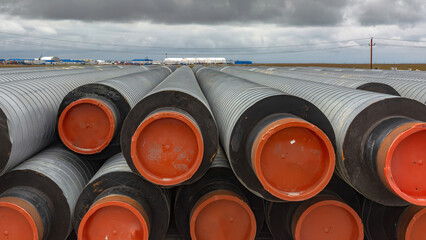 Stored pipes for the gas pipeline, covered with thermal insulation. For laying in the conditions of the Far North