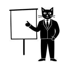 cat in business suit giving presentation office