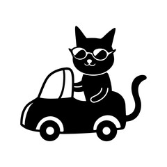 cat wearing sunglasses driving tiny car funny