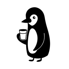 penguin holding coffee cup looking stressed morn.
