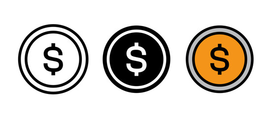 Dollar Sign Icon represents money, finance, and investment concepts in stroke, filled, and colored styles. Perfect for banking, fintech, and business design use.
