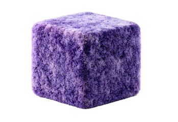 Purple Furry Cube Decorative Element on Transparent Backdrop Soft Texture Stylish Room Decor