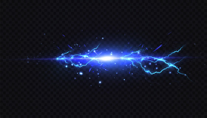 Blue electric lightning on a dark background with a glowing core, bright sparks, and smoke. For banners, motion graphics, interfaces, overlays, and modern sci-fi visual effects.
