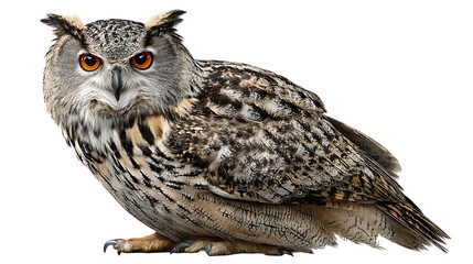 owl staring forward isolated on a white background