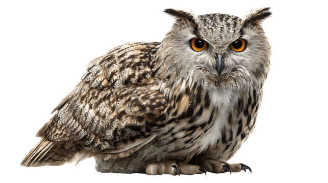 owl staring forward isolated on a white background