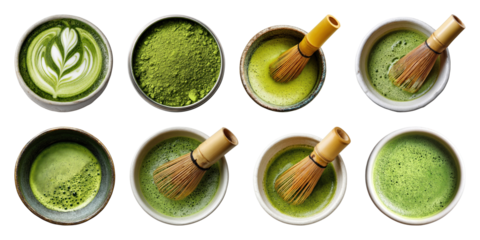 PNG Traditional matcha tea preparation, element set on transparent background