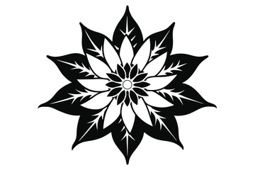 Stylized monochrome flower reveals abstract floral elements with precise petal contrast against a white background