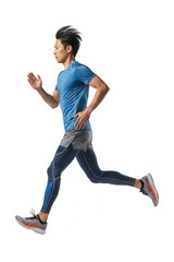 Asian Man Running Fast on White Background