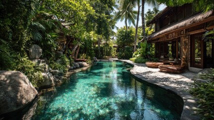 Tranquil Turquoise Pool Oasis: Lush Tropical Villa Retreat in Bali