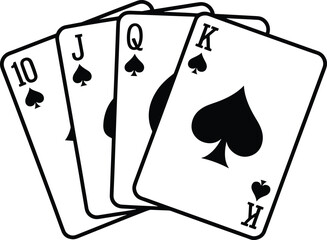 Playing Cards Poker Hand Royal Flush in Spades Illustration Vector