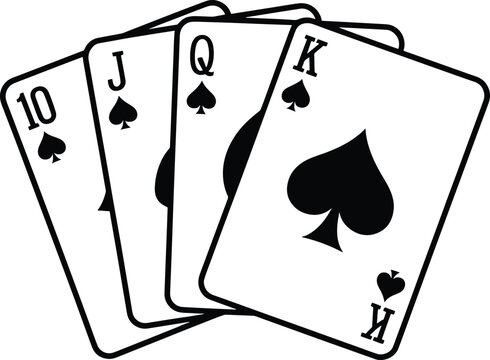 Playing Cards Poker Hand Royal Flush in Spades Illustration Vector