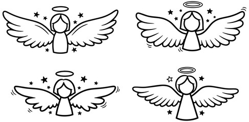 Whimsical hand drawn angels with wings and halos, perfect for charming designs