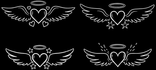 Romantic angel heart wings with halo, expressing love and devotion for Valentine's designs
