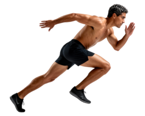 Sprinter Mid-Race on White Background