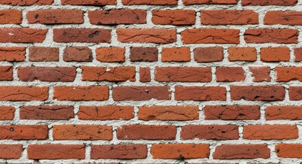 Obraz premium Red brick wall with weathered texture and white mortar lines