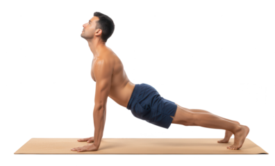 Man Doing Yoga Pose, Isolated on White Background