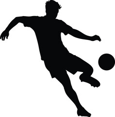 Dynamic silhouette of a soccer player kicking a ball in mid action