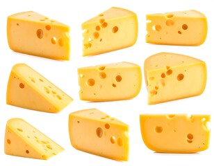 A collection of various triangular and rectangular cheese slices