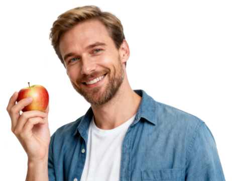 Man Holding Smiling on White Background - Powered by Adobe