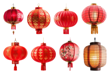 PNG Vibrant traditional Chinese lanterns displayed, element set on transparent background