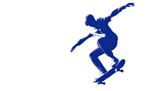 Black vector silhouette illustration of people jumping and running, showing sports action and fun