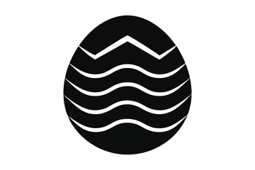 Single black decorated egg displays stylized waves and zigzags on a solid background
