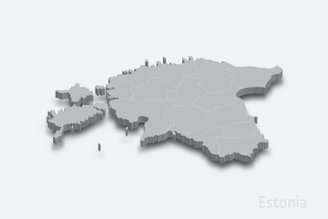 Estonia 3d map with borders regions
