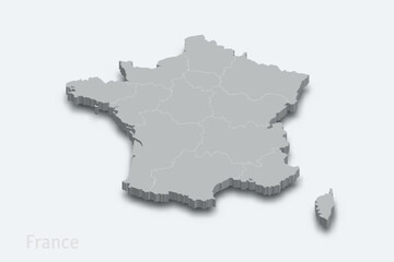 France 3d map with borders regions