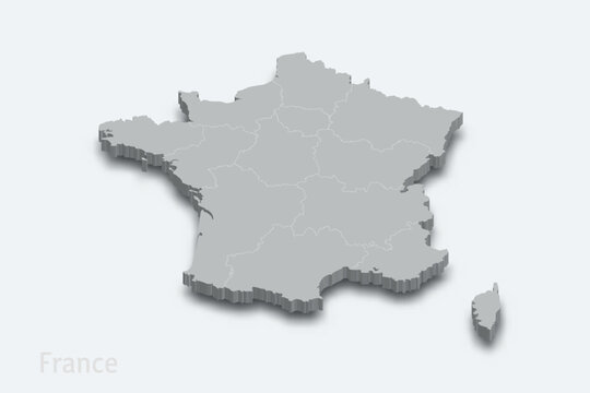 France 3d map with borders regions