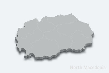 Obraz premium North Macedonia 3d map with borders regions