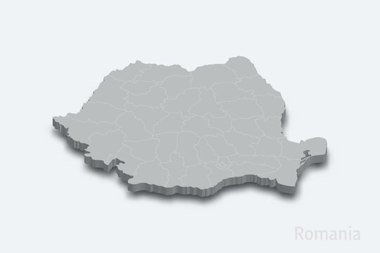 Romania 3d map with borders regions