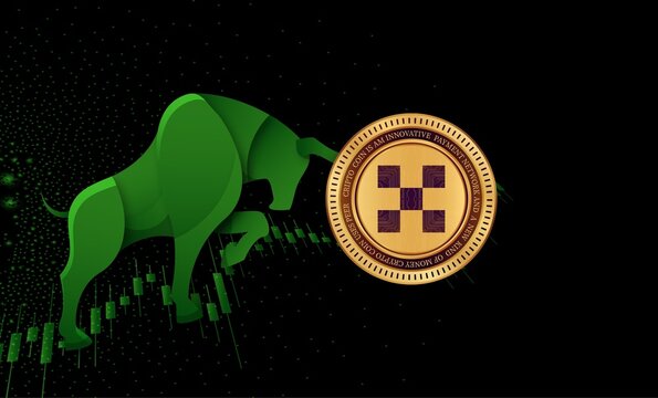 okb cryptocurrency images on digital background. 3d illustration.