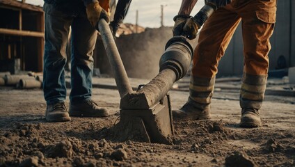 Roadworks, workers and road equipment