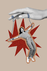 Sketch template design photo collage of hand master boss manipulation control domination hold rope...