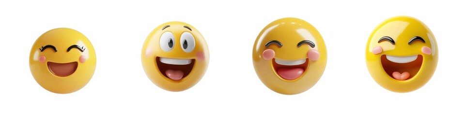 Four yellow emoji faces expressing joy and laughter