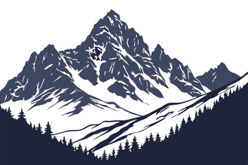 Mountain Range Silhouette Vector on White Background